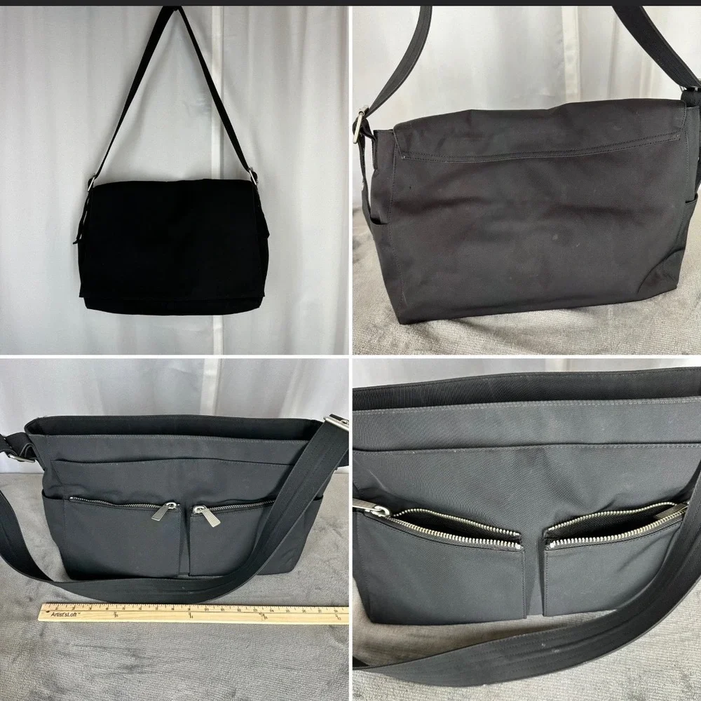 GAP Black‎ Messenger Shoulder Bag Adjustable Strap Flap Nylon Lined